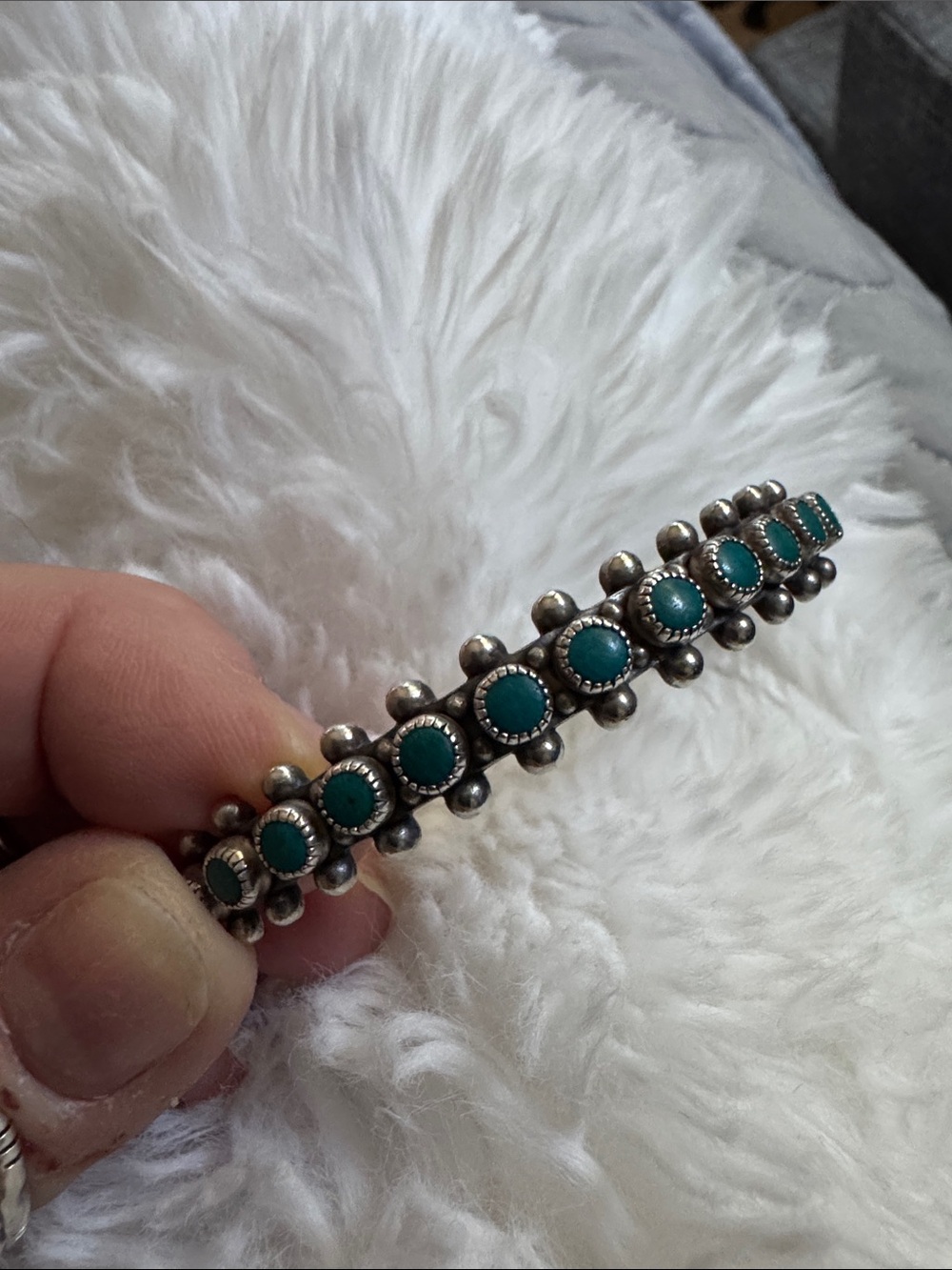 Vintage Zuni snake eyeTurquoise Stone Silver-Tone Cuff Bracelet - Picture 3 of 3